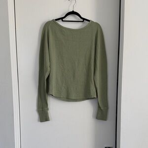 FREE PEOPLE Moss Green Waffle Knit Long-Sleeve slouchy Top
